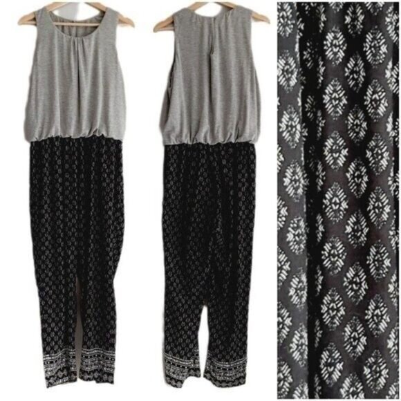 HEI HEI \ Rhodes Anthropologie Sleeveles Crop Jumpsuit Grey & Black Sz S - Picture 2 of 14